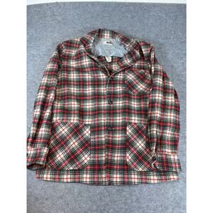 Vintage 80s Boston Store Milwaukee Plaid Wool Button Up Shirt Mens M Red Green